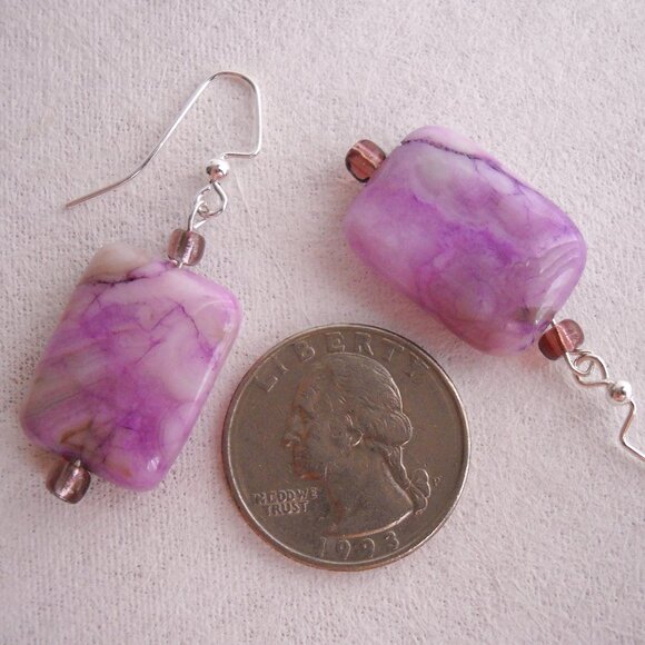 Plum Purple Ocean Jasper Earrings Necklace Set Handmade Beaded Gemstone Pierced - Picture 7 of 7